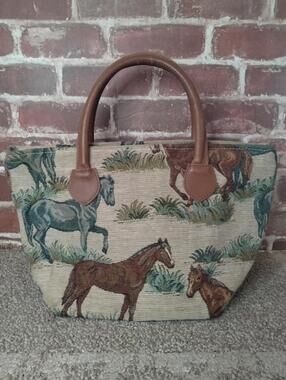 Vintage H Ravi Dallas Tapestry Tote Bag Original Equestrian Horse Style Purse